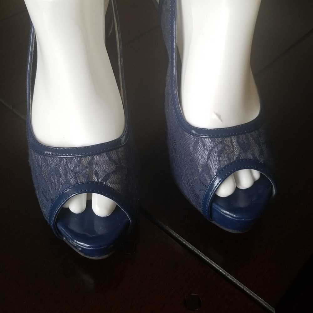 Navy Blue Guess Peep Toe Sling Back Sandal